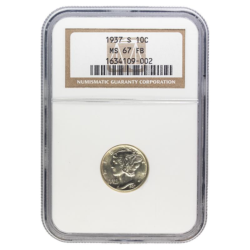 1937-S Mercury Dime, 10C NGC MS 67 FB 