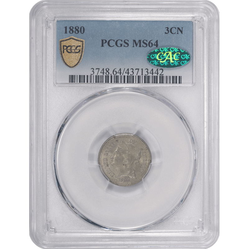 1880 Three Cent Nickel, PCGS MS64 CAC - Lustrous