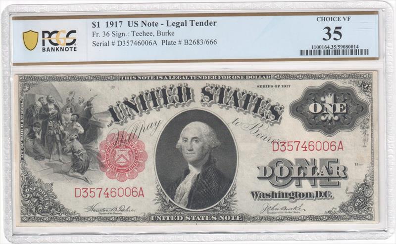 Fr. 36 1917 $1 US Note - Legal Tender PCGS  VF35