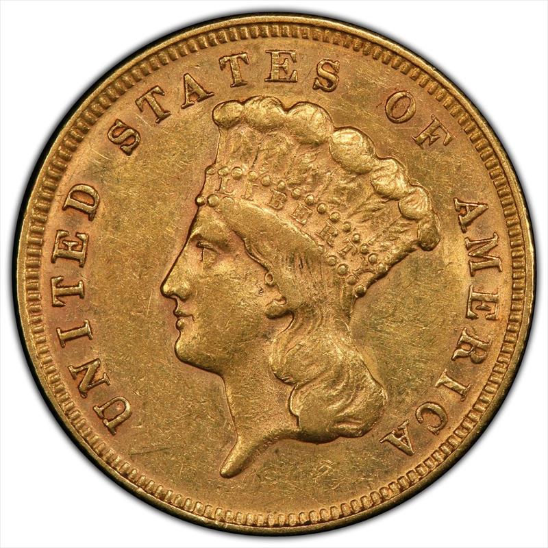 1874 G$3 PCGS AU-55 CAC