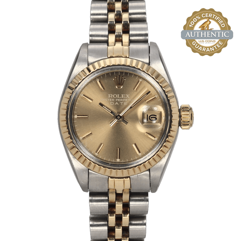 Rolex 26mm Date 6917 Two Tone SS and YG Champagne Stick Index Watch Only 