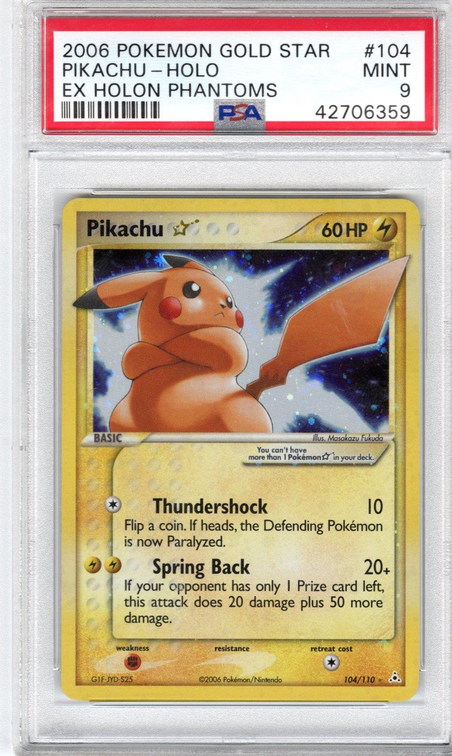 2006 Pokemon Gold Star Ex Holon Phantoms Pikachu Holo PSA MINT 9 