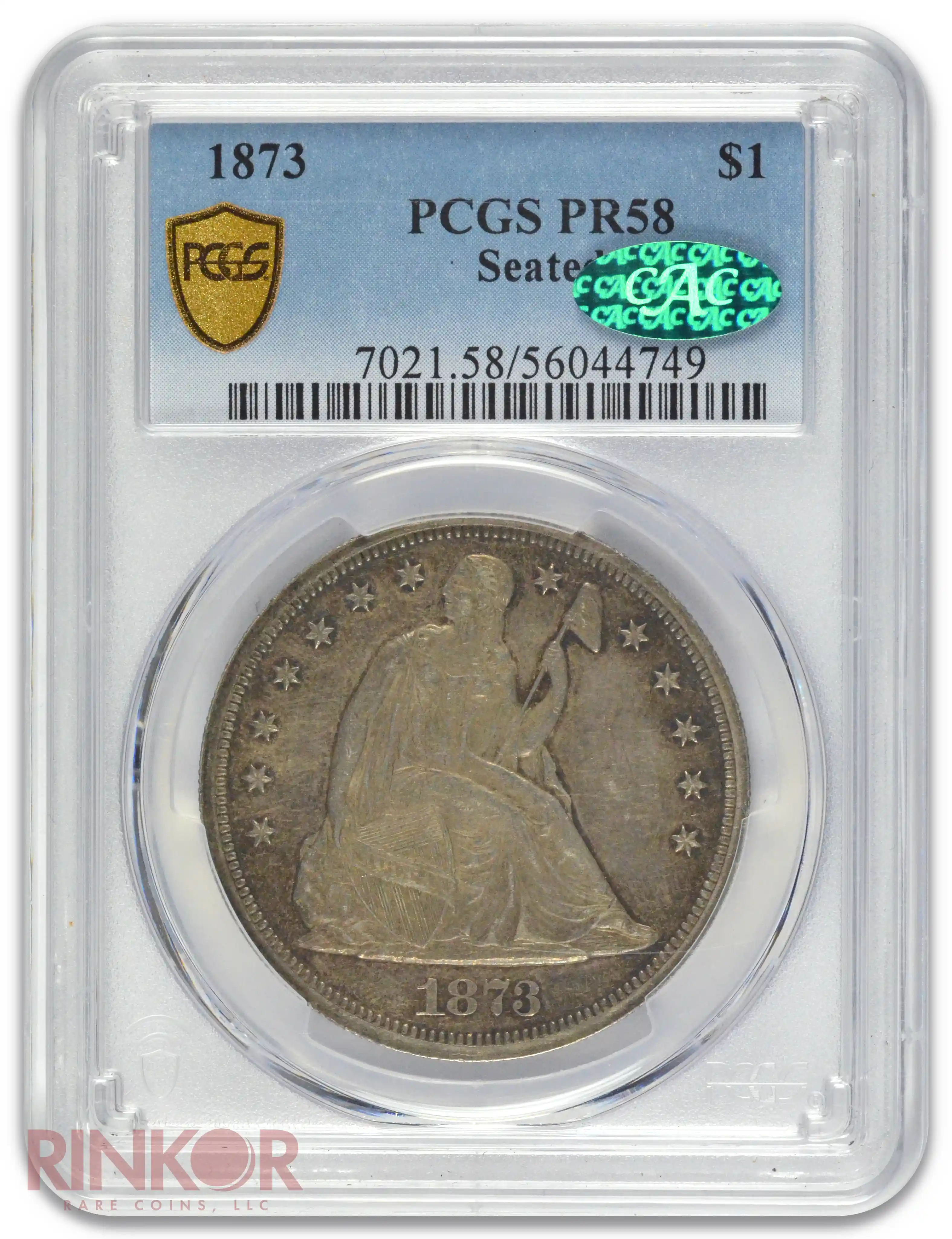 1873 $1 Seated Dollar PCGS PR-58 CAC