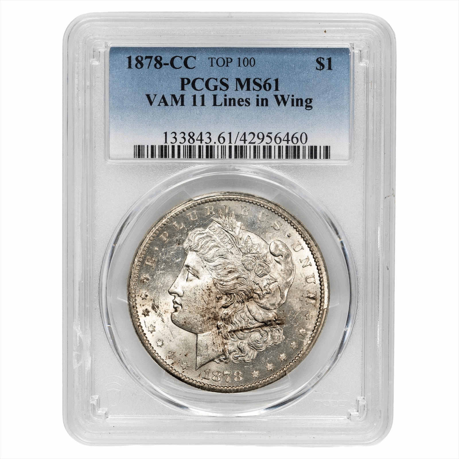 1878-CC Morgan Silver Dollar $1 VAM 11 Lines in Wing PCGS MS 61