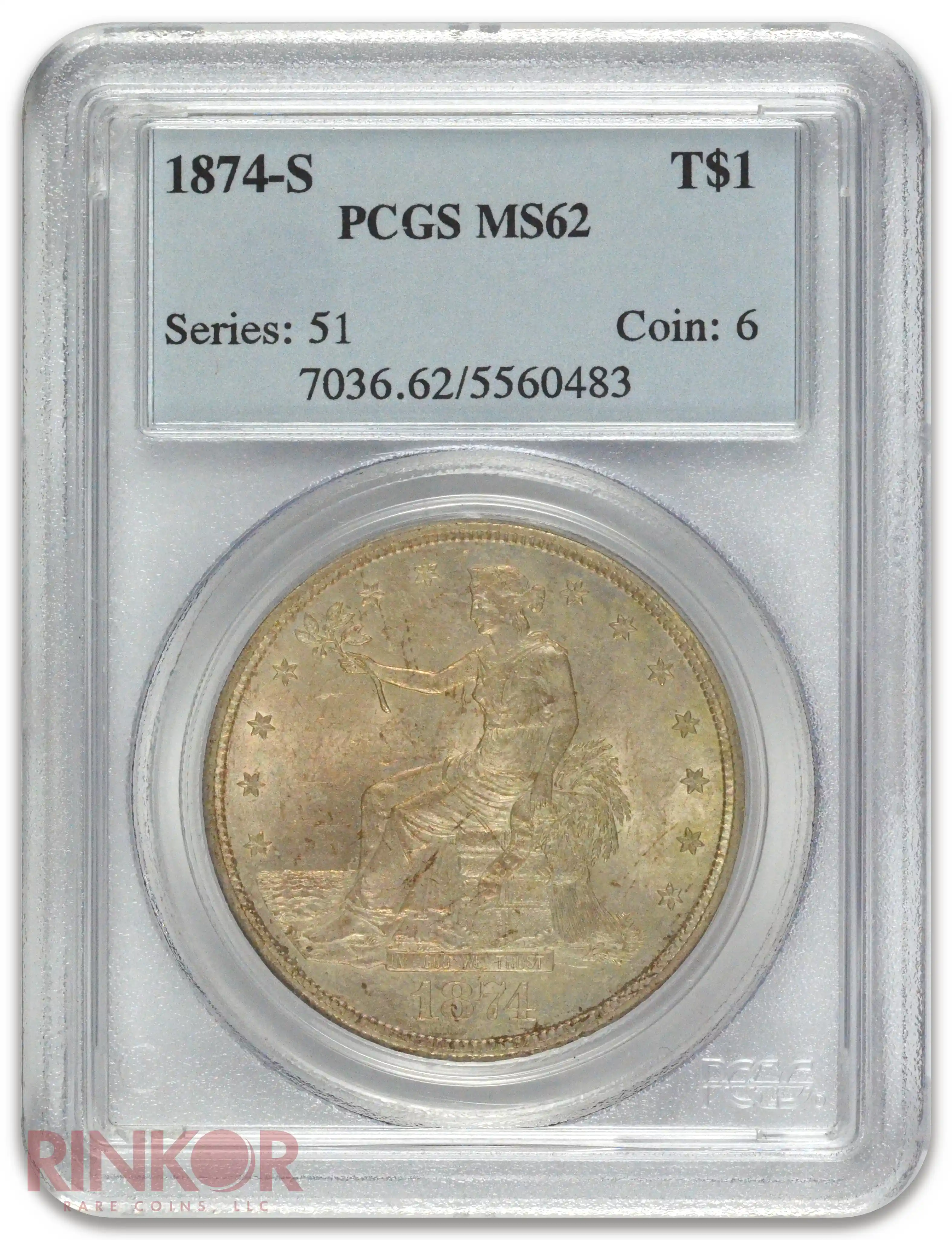 1874-S $1 Trade Dollar PCGS MS 62