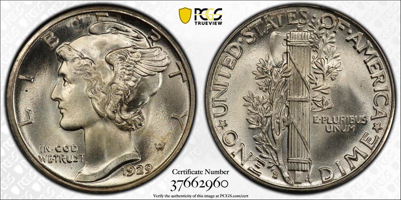 1929-S 10C PCGS MS 67 FB CAC