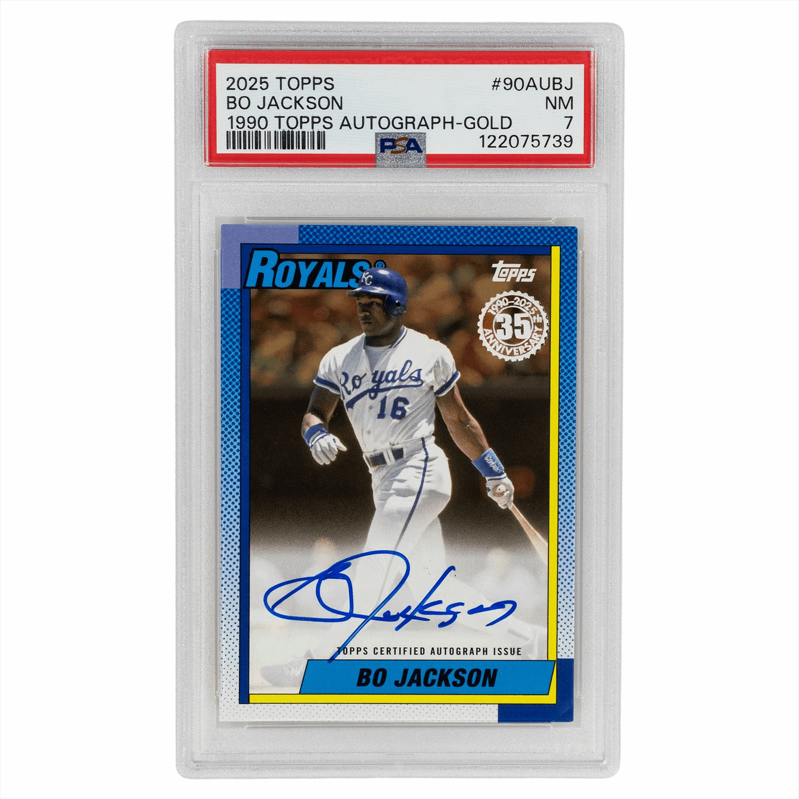 2025 Topps Bo Jackson 1990 Topps Autographed-Gold #90AUBJ PSA NM 7
