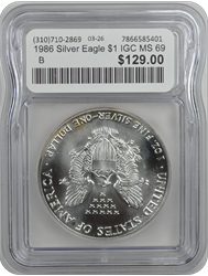 1986 Silver Eagle $1 IGC MS 69