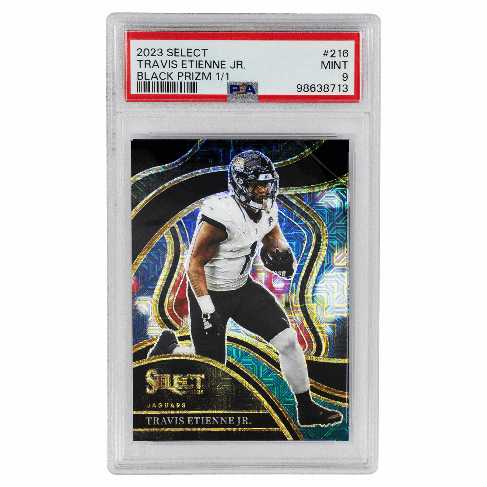 2023 Select Travis Etienne Jr. Black Prizm 1/1 #216 PSA Mint 9