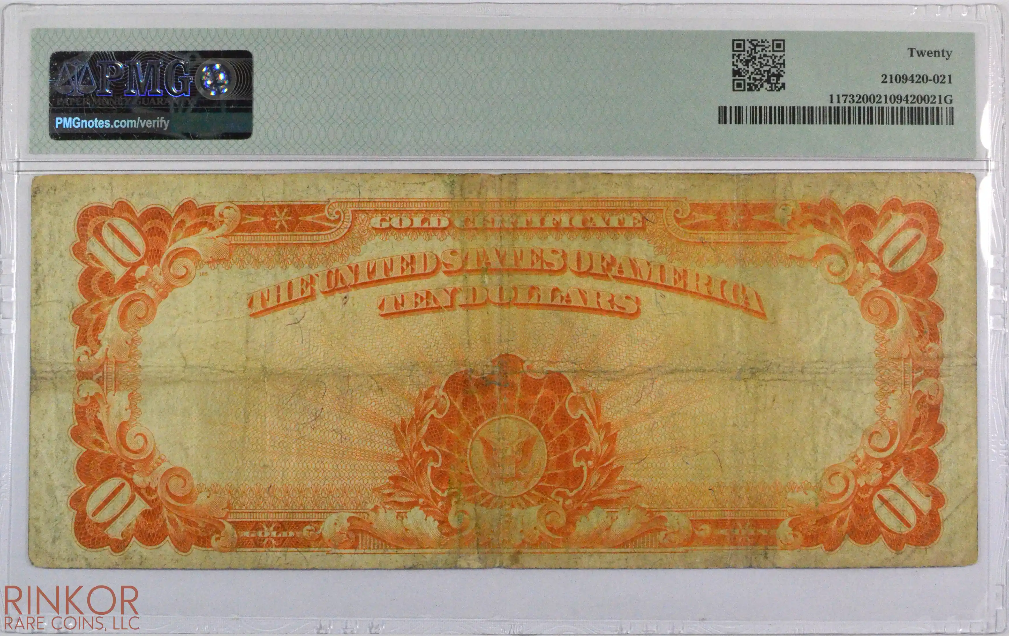 1922 $10 Fr. 1173 Gold Certificate PMG VF-20