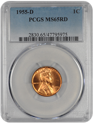 1955-D Lincoln Wheat PCGS RD 65