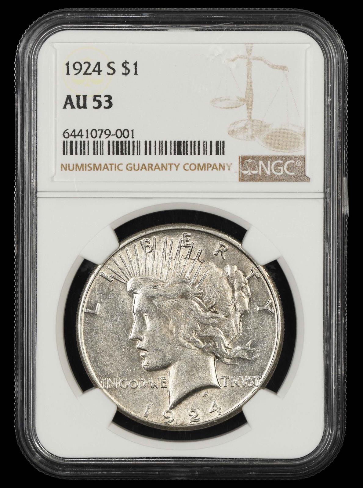 1924 S $1 NGC  AU53