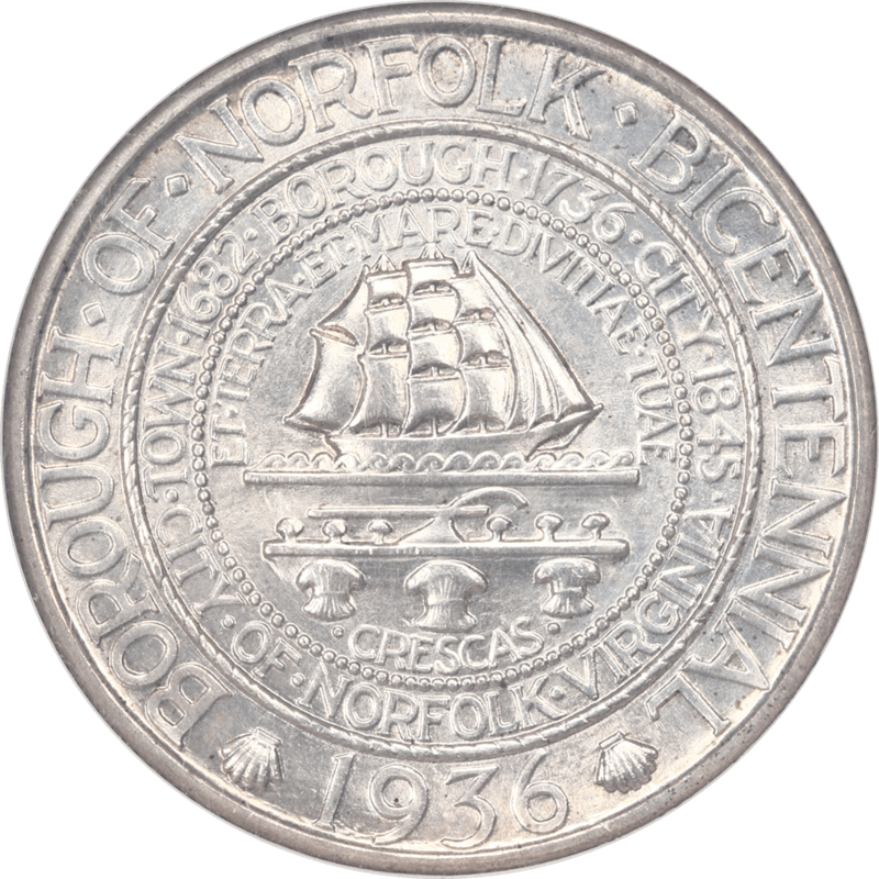 1936 50C Norfolk Commemorative Half Dollar, NGC MS 66 CAC - Nice Original Coin