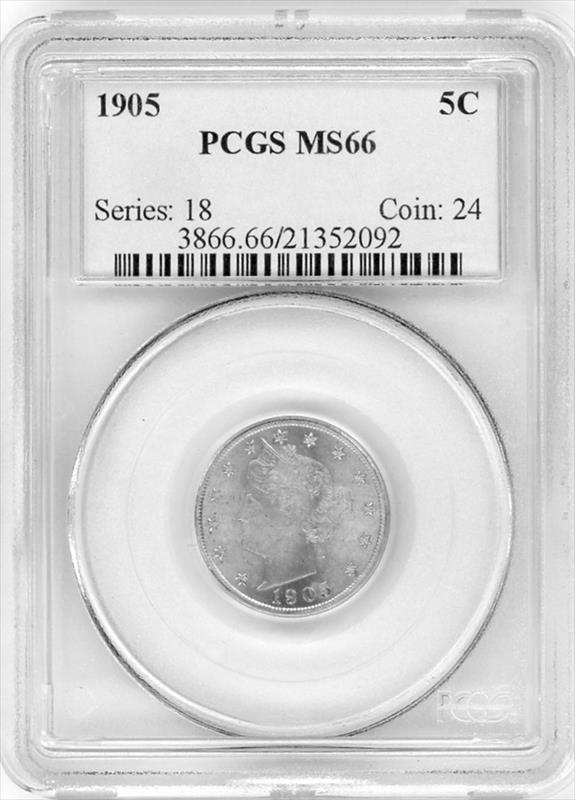 1905 Liberty or V-Nickel 5c, PCGS MS-66 - Lustrous