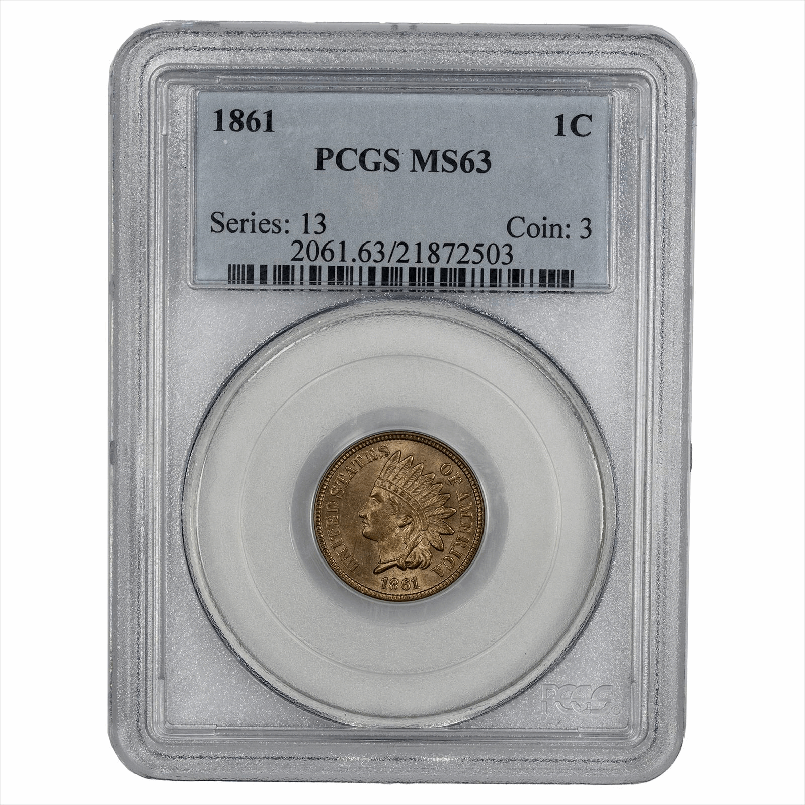 1861 Indian Head Small Cent 1C PCGS MS 63