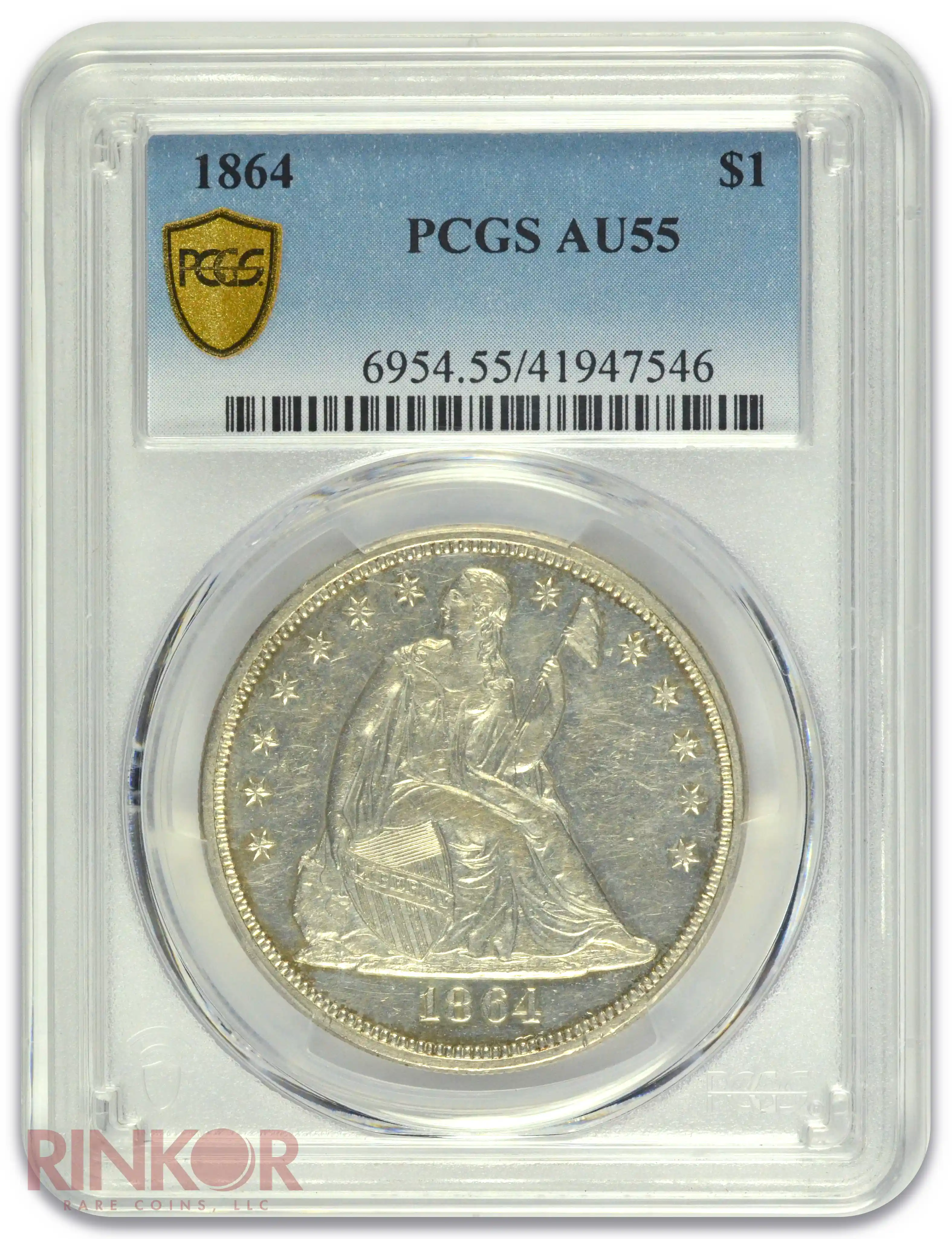 1864 $1 PCGS AU-55