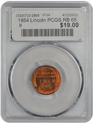 1954 Lincoln PCGS RB 65 