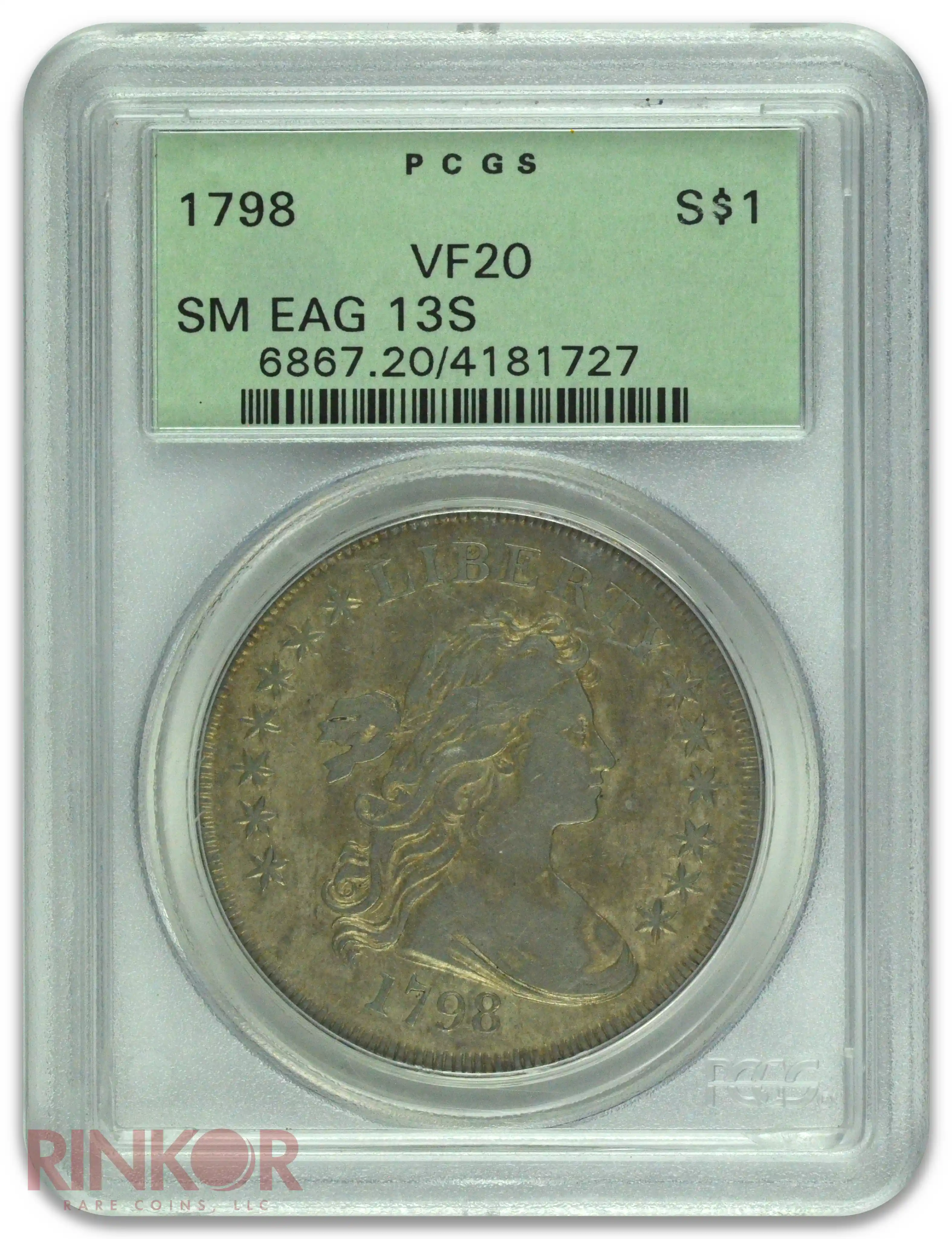 1798 $1 Small Eagle, 13 Stars Draped Bust Dollar PCGS VF-20