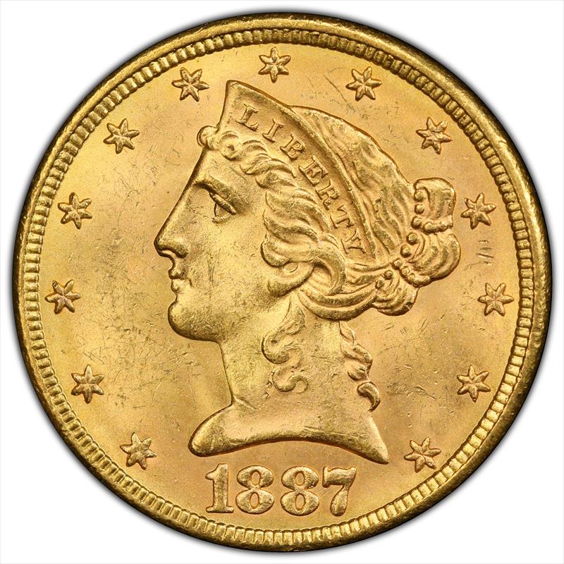 1887-S $5 PCGS MS 64 CAC