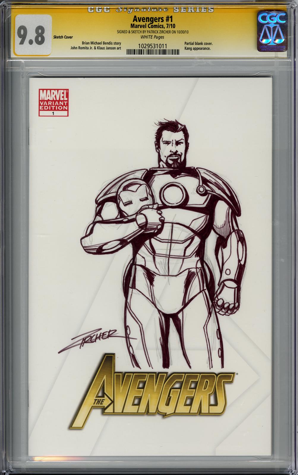 Avengers #1 CGC Signature Series 9.8 (Marvel, 2010) Signed & Sketch by Patrick Zircher 