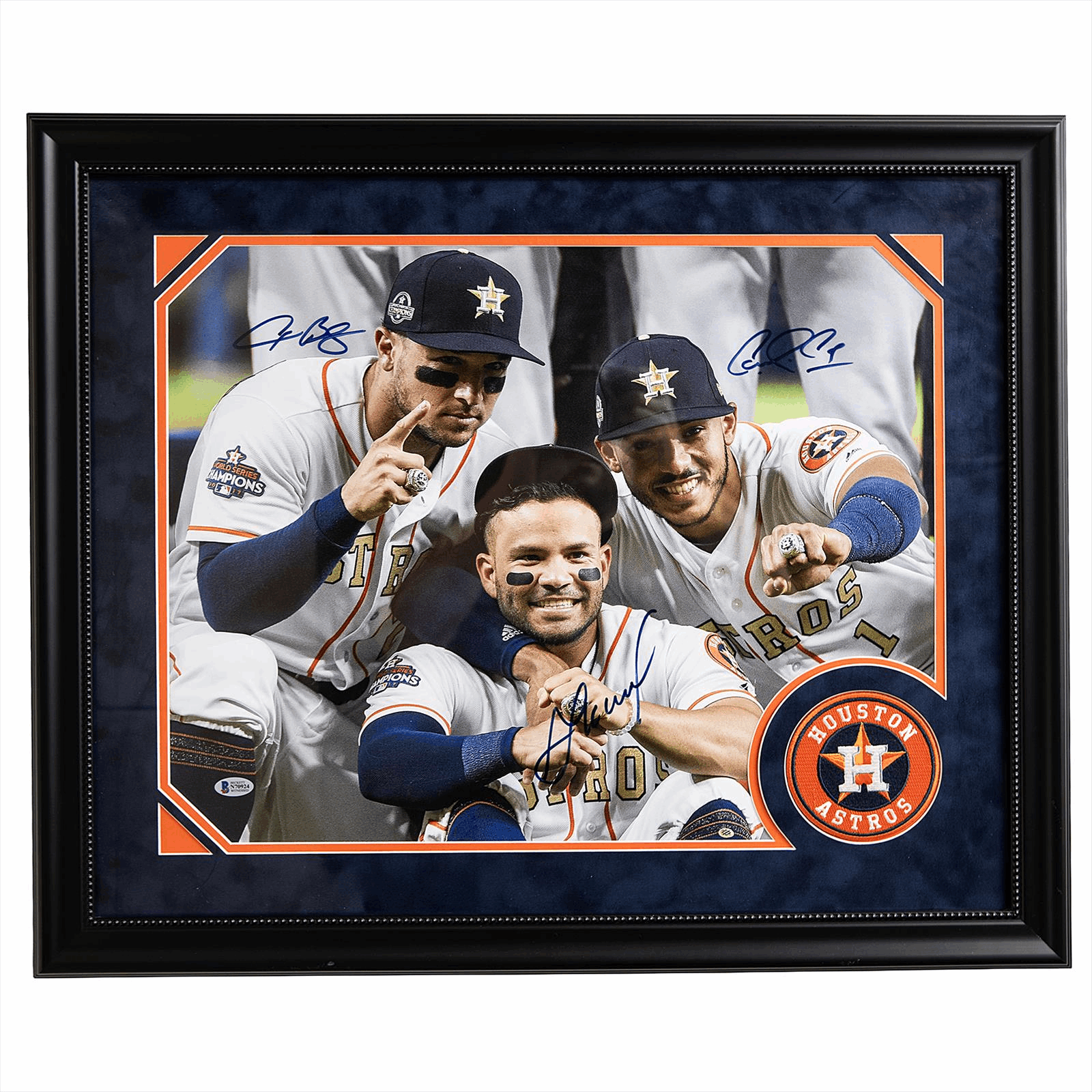 Alex Bregman Jose Altuve Carlos Correa Signed 2017 WS Celebration Photo Beckett Certified 