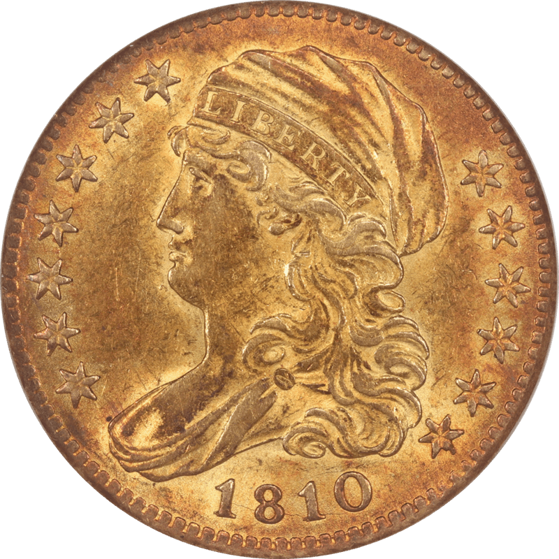 1810 Draped Bust $5 Gold Half Eagle Small Date Tall 5 NGC MS 61 Old Fatty NGC Holder
