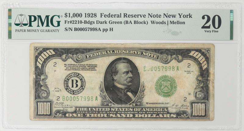 Buy US SMALL SIZE CURRENCY-1928 $1000 Federal Reserve Note, FR. 2210 ...