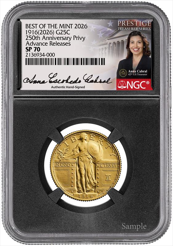 1916-2026-W 2-Coin Standing Liberty Gold Quarter (1/4oz) & Standing Liberty Silver Medal (1oz), Best of the Mint Set, Bell Privy Gold, AR, MS70, NGC, Anna Cabral 