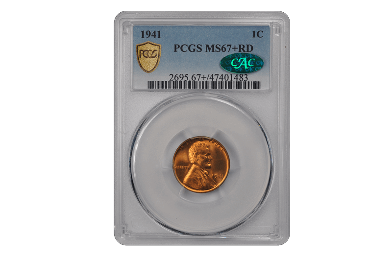 1941 1C Lincoln Cent - Type 1 Wheat Reverse PCGS RD (CAC) #3662-2 MS67+