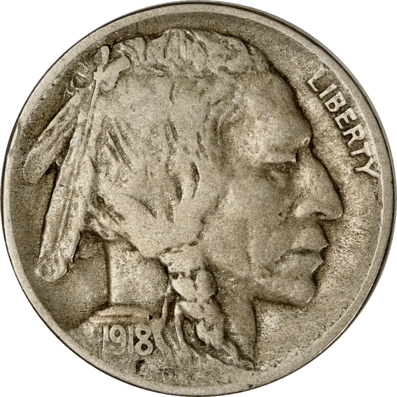 1918-D Buffalo Nickel 5c,  Circulated, Fine + Semi-Key Date