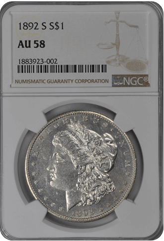 1892 S  Morgan Dollar NGC AU-58