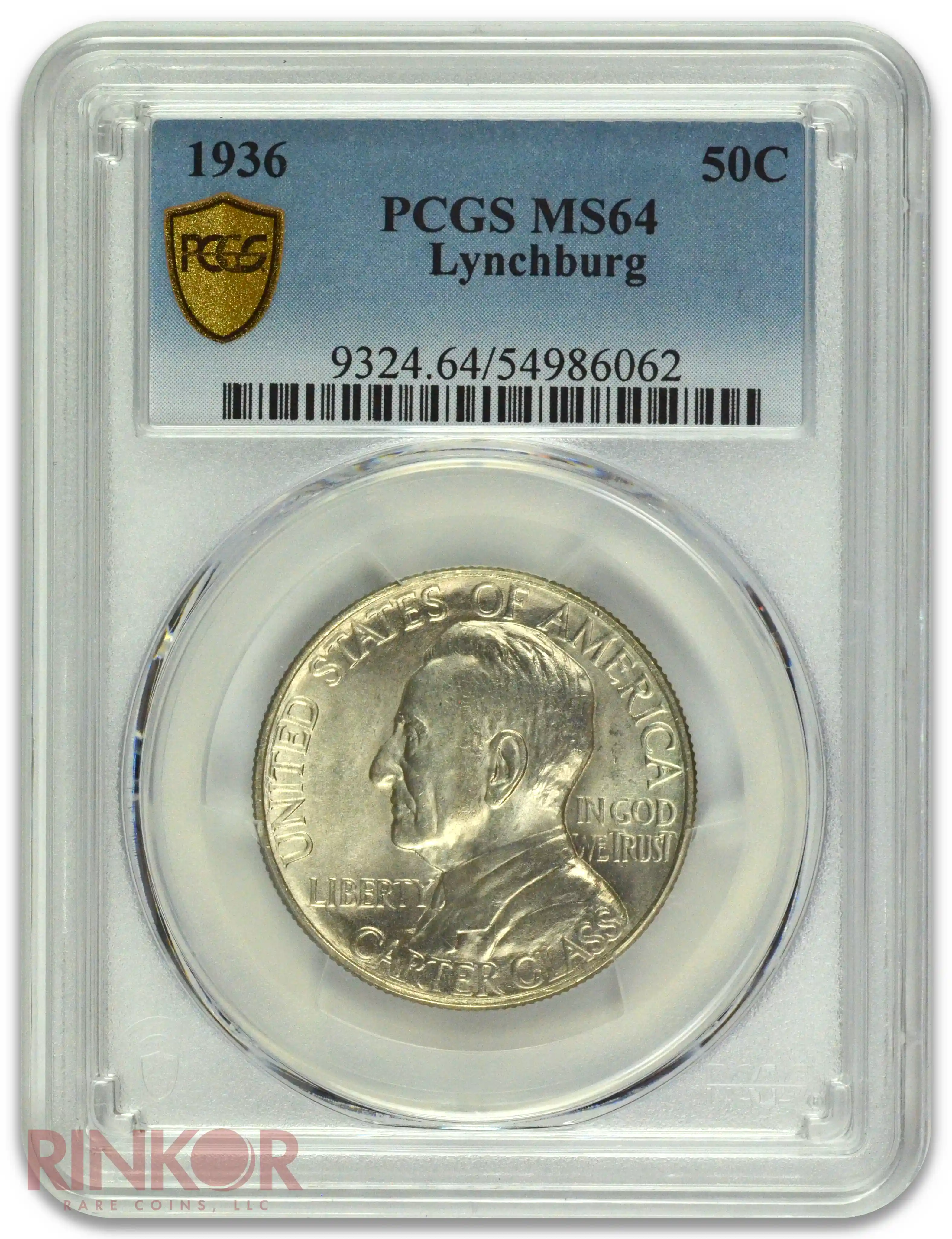 1936 50C Lynchburg Commemorative Half Dollar PCGS MS 64