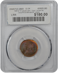 1957-D 1C Lincoln Cent - Type 1 Wheat Reverse PCGS BN #3439-1 MS65