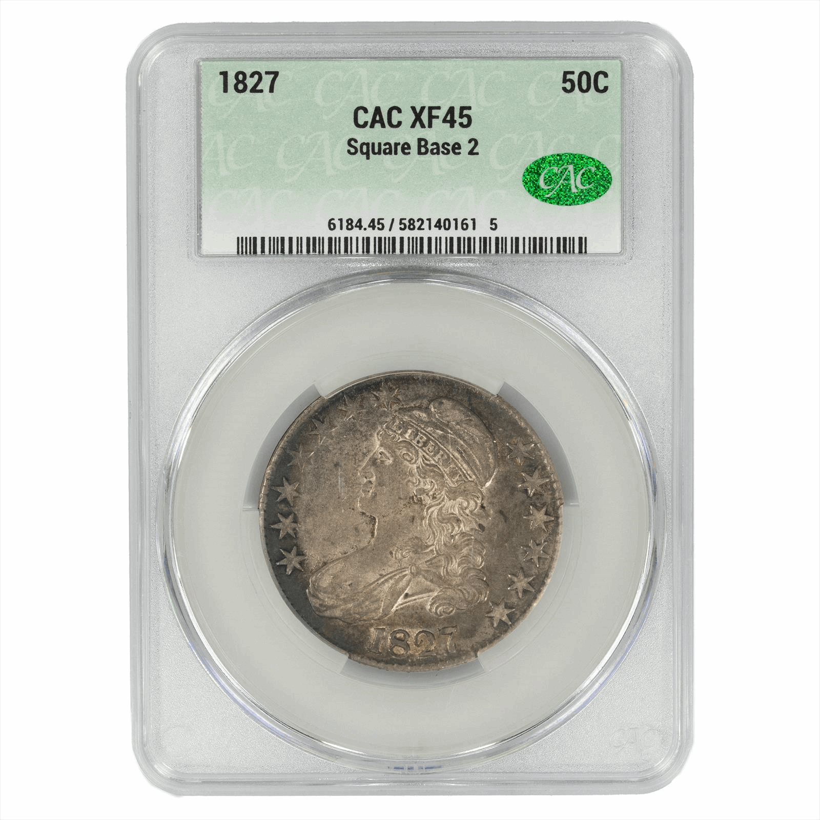 1827  Square Base 2 Capped Bust CACG XF 45 CAC