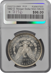 1882 O  Morgan Dollar NGC MS 63