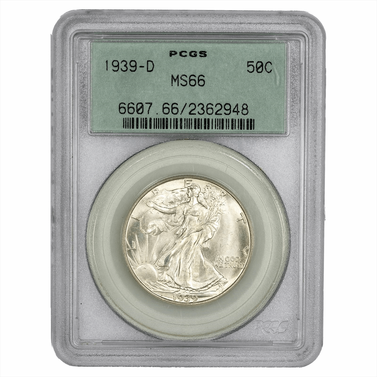 1939-D Walking Liberty Half Dollar 50C PCGS MS 66 