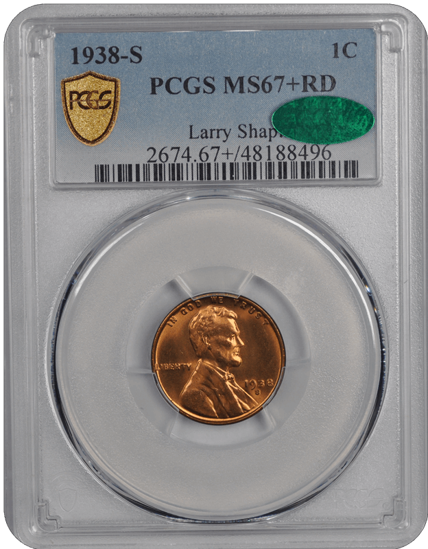 1938-S Lincoln PCGS (CAC) RD 67+ 