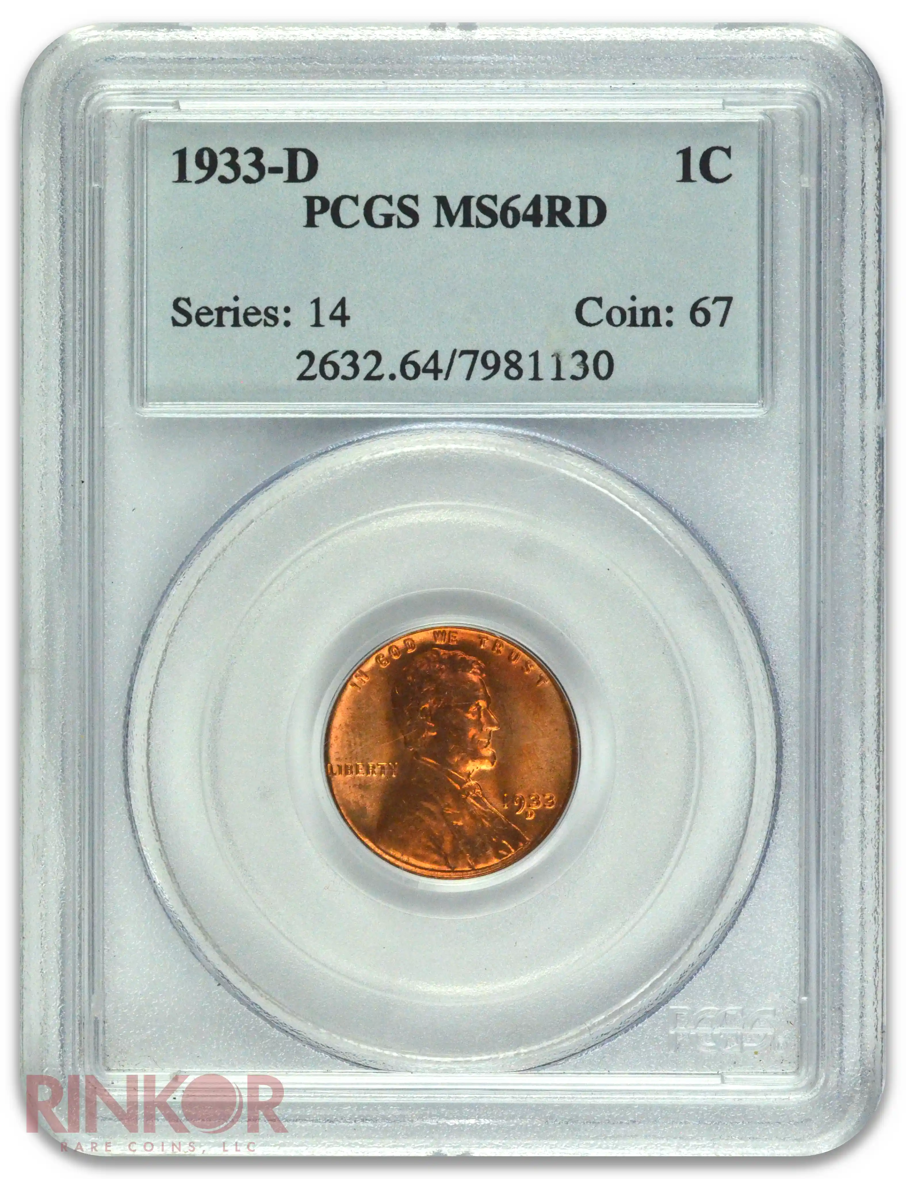 1933-D 1C Lincoln Wheat Cent PCGS MS 64 RD