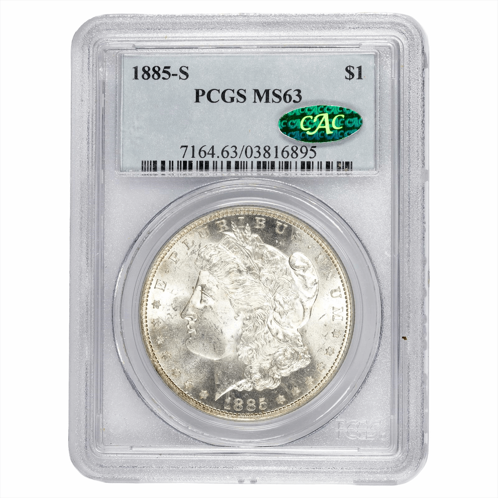 1885-S Morgan Silver Dollar $1 PCGS MS 63 CAC