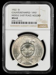 1922 $1 Counterstamped 1993 Middle East Peace Accord NGC MS62