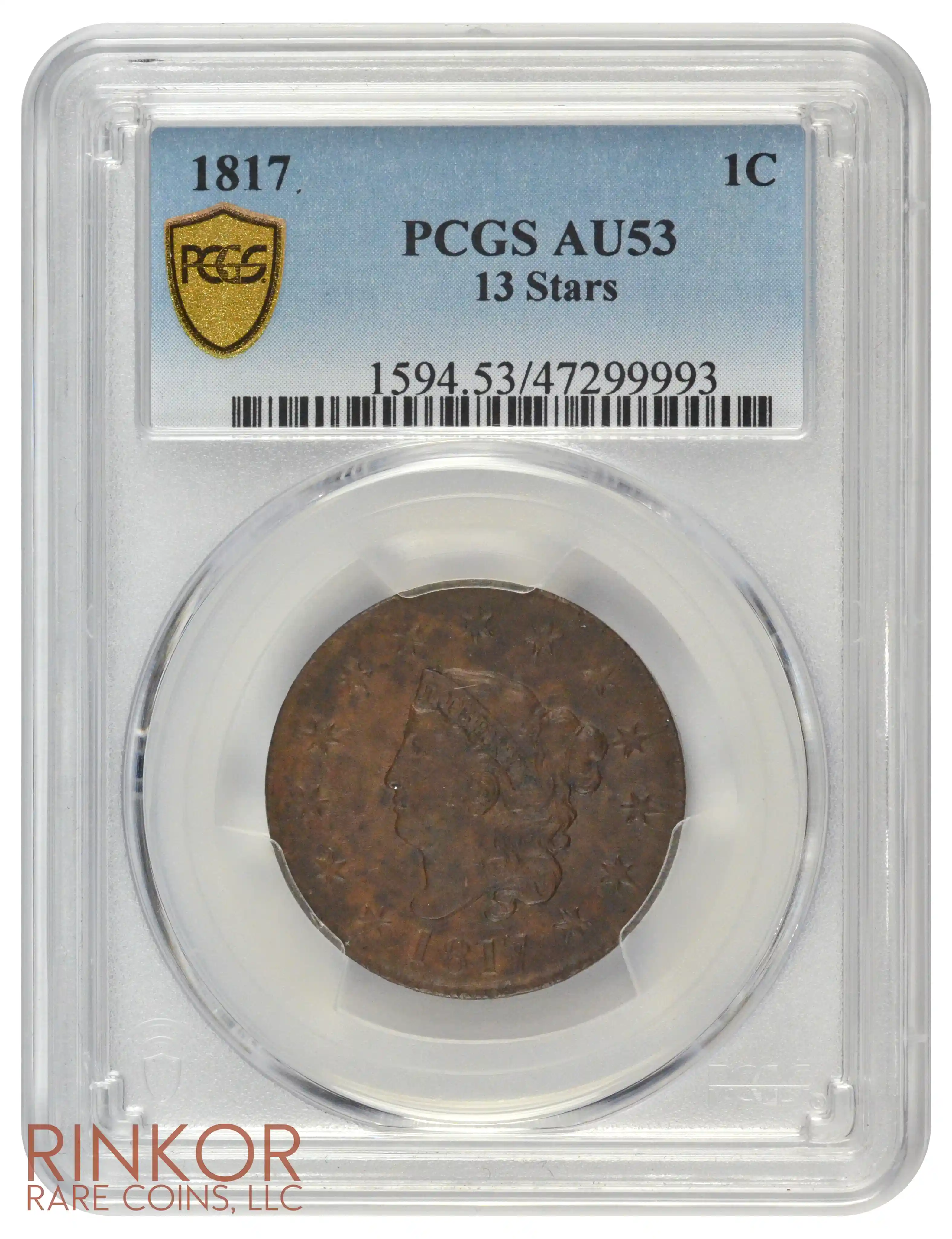 1817 13 Stars Coronet Head Large Cent PCGS AU-53