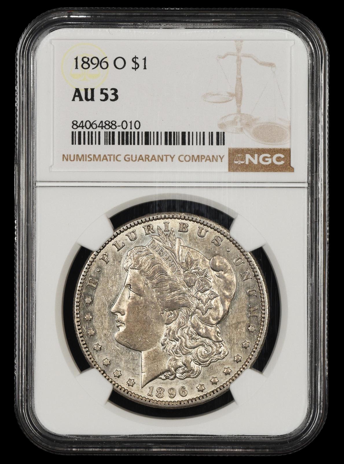 1896 O $1 NGC AU53