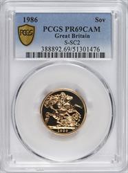 1986 Proof Gold Sovereign S-SC2 PCGS PR69DCAM 