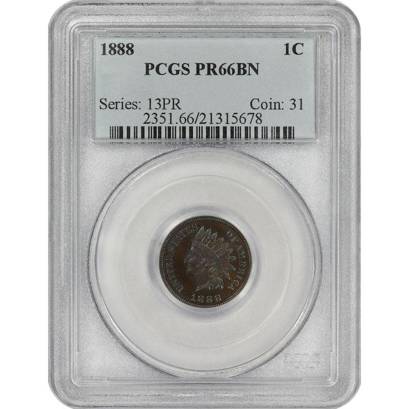 1888 Indian Head Cent 1C PCGS PR66BN Sharp PROOF PQ Coin