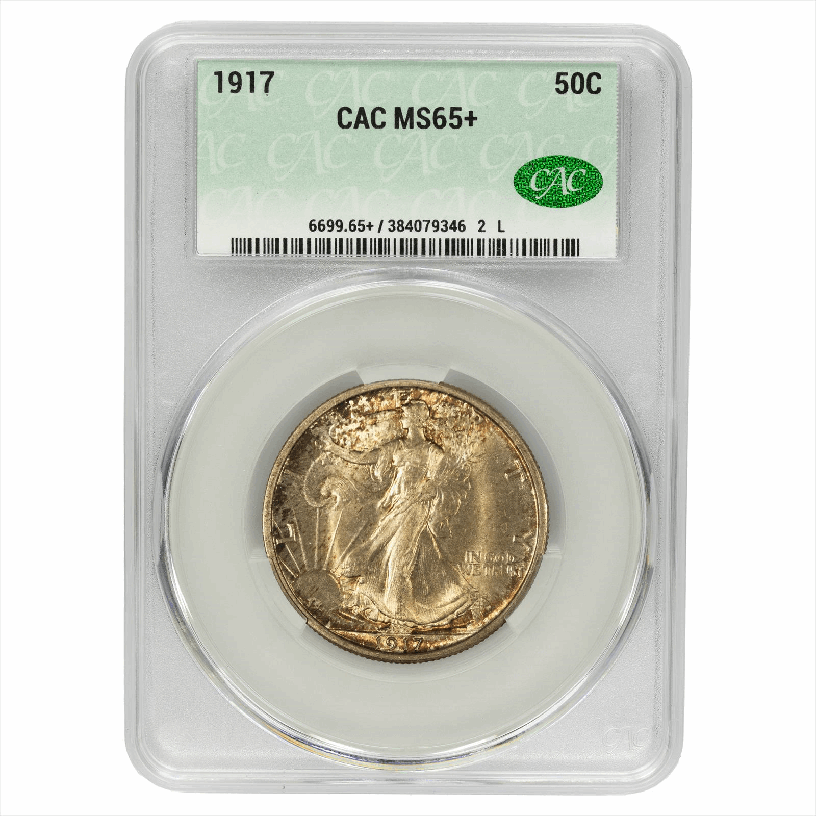 1917 Walking Liberty Half Dollar 50C CACG MS 65+ CAC