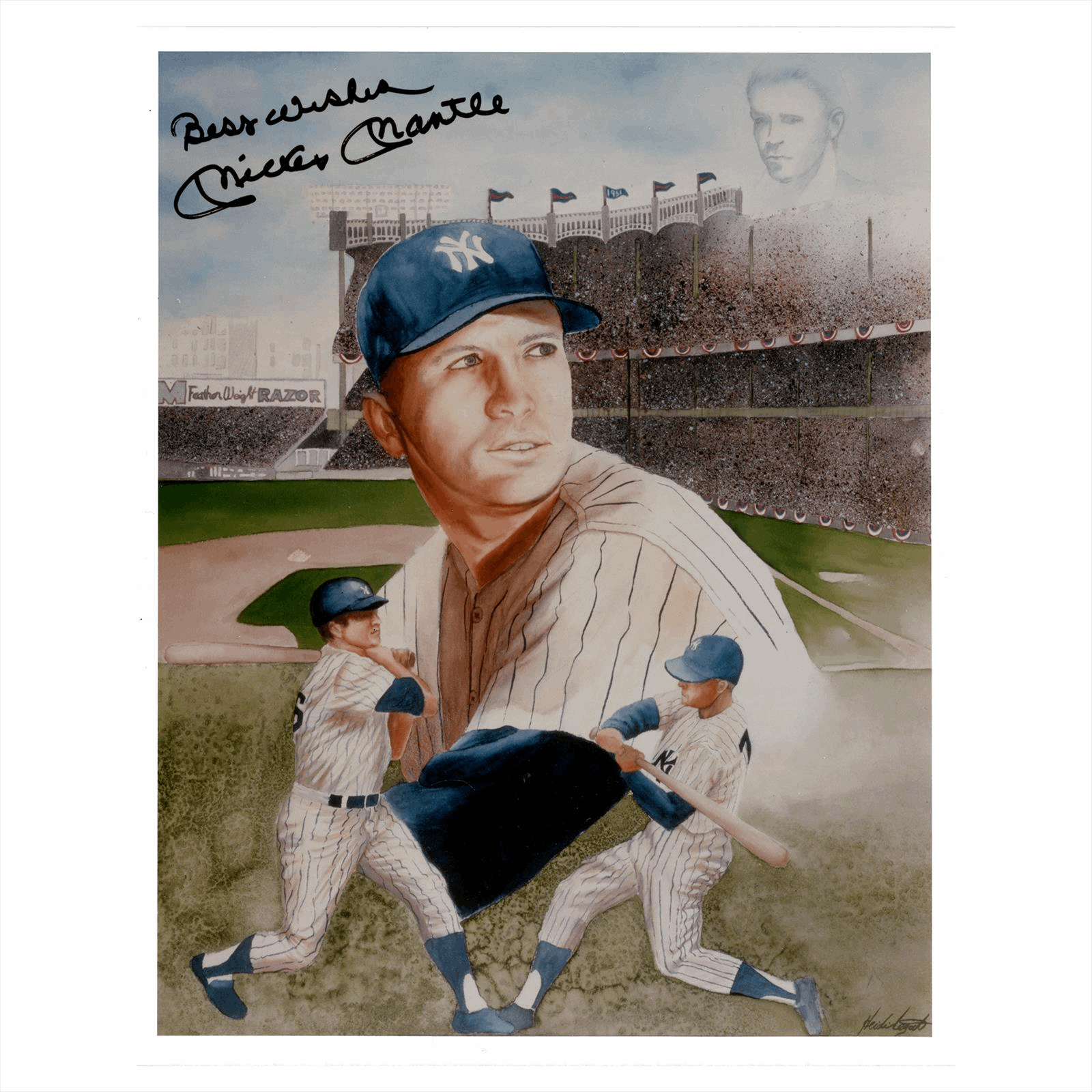 MICKEY MANTLE 8X10 LITHO SIGNED BEST WISHES INSCRIBED JSA LOA 