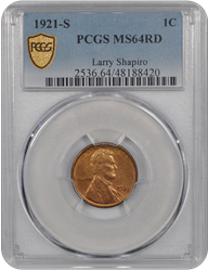 1921-S Lincoln PCGS RD 64