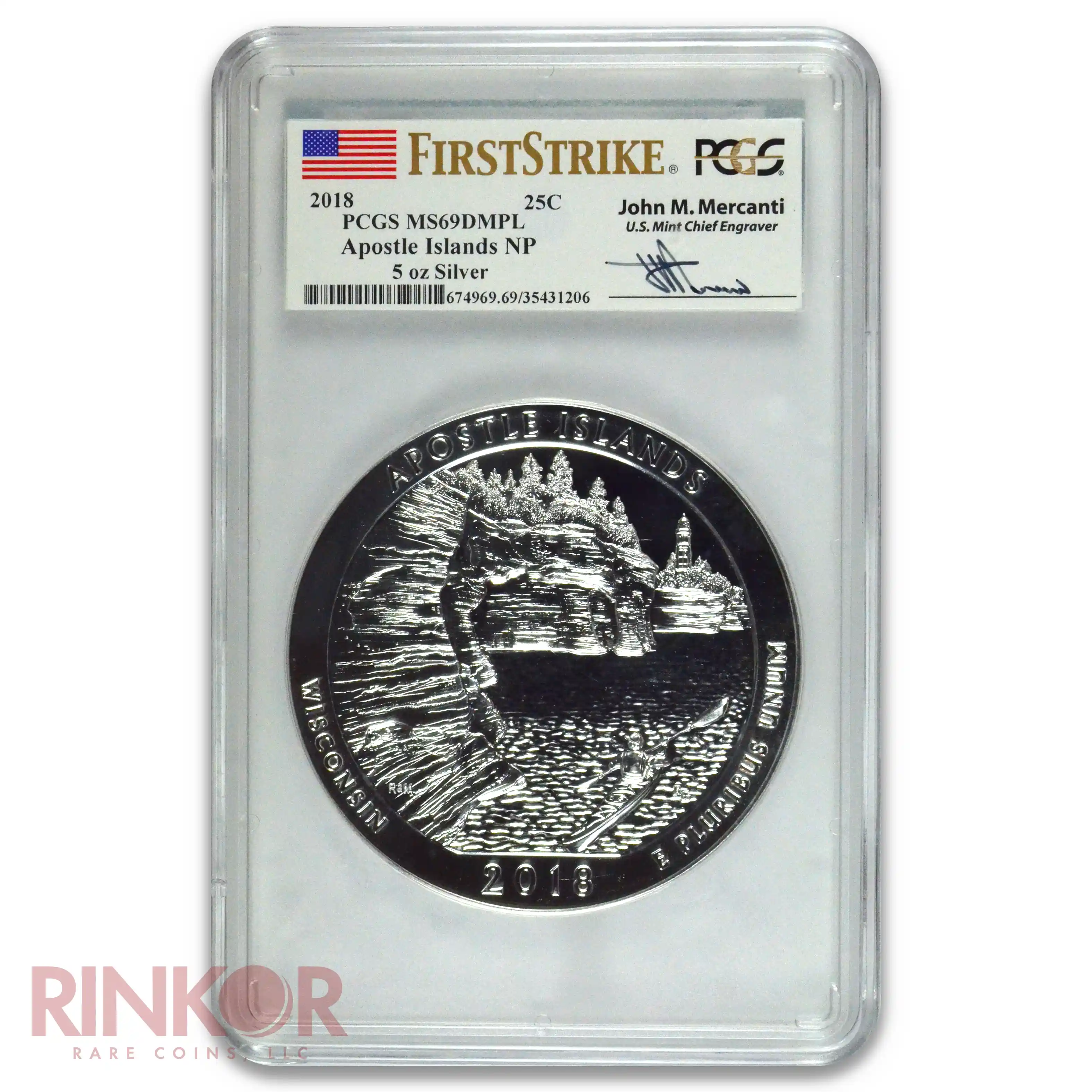 2018 5oz America the Beautiful Apostle Islands First Strike Mercanti PCGS MS 69 DMPL