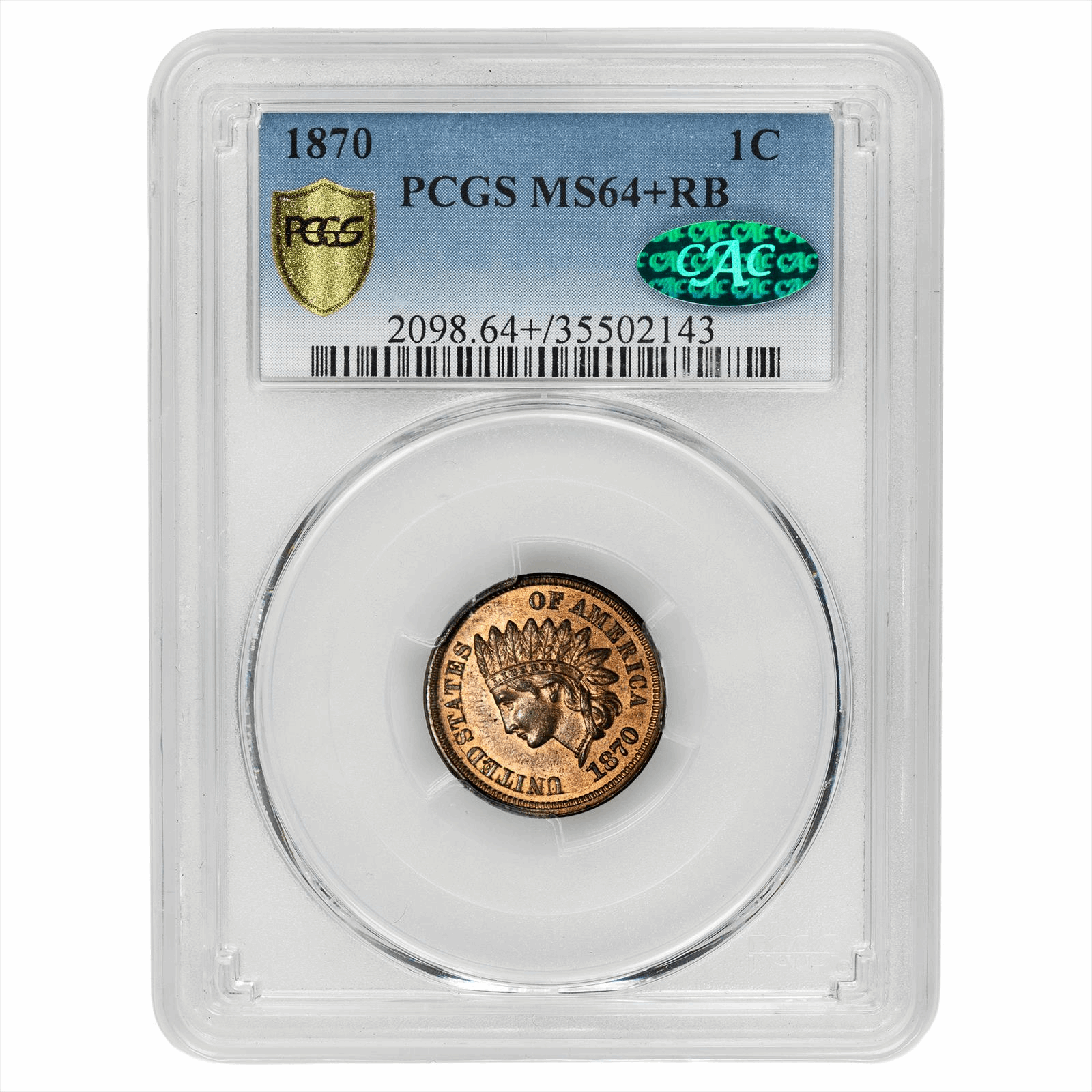 1870 Indian Head Cent 1C PCGS MS 64+ RB