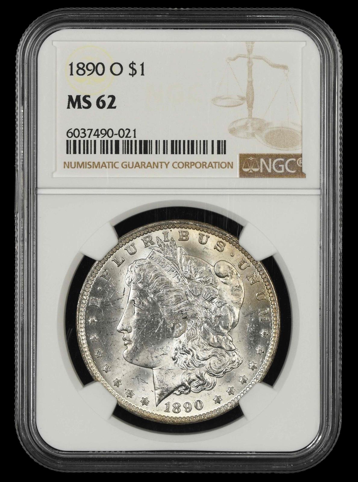 1890 O $1 NGC MS 62 